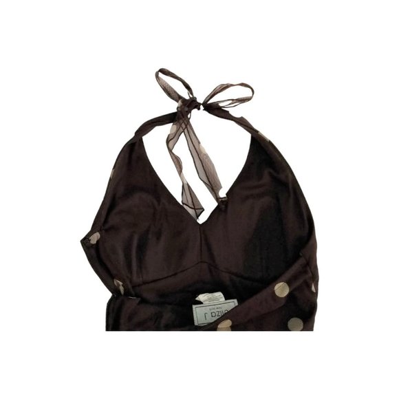 Eliza J Vintage Brown/White Polka Dot Flowy Halter Dress, size 6 - Picture 6 of 6
